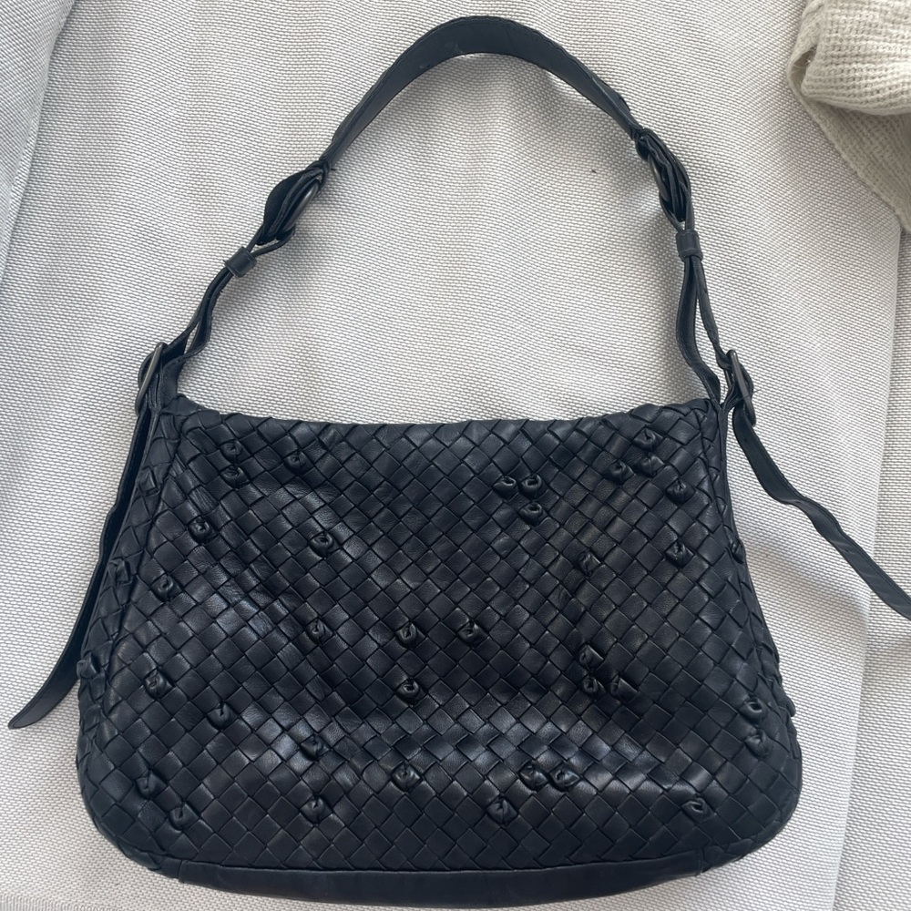 COPY - Authentic Bottega Veneta Black lambskin Woven Shoulder Bag